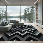 Modern Geometric Gray Black Chevron Rug