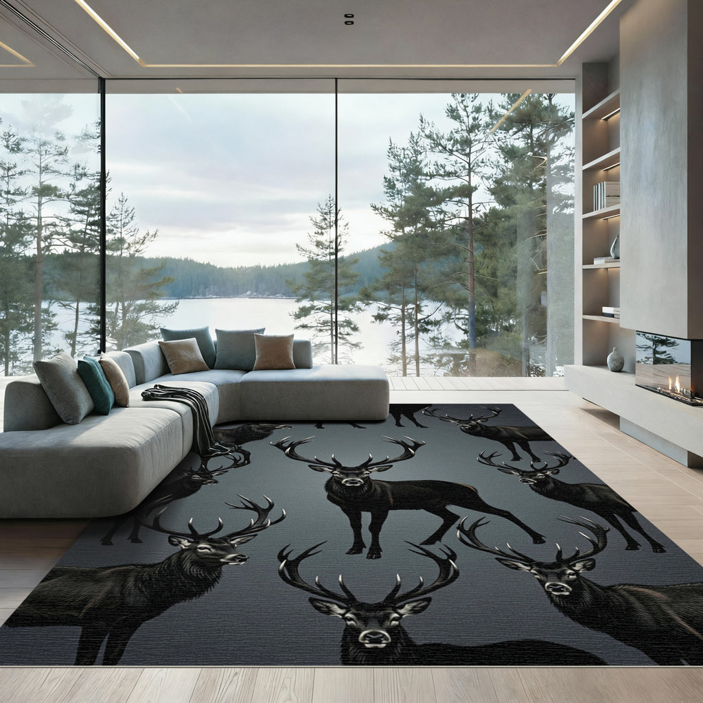 Majestic Black Deer Antler Arrangement Rug