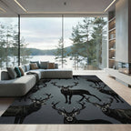 Majestic Black Deer Antler Arrangement Rug