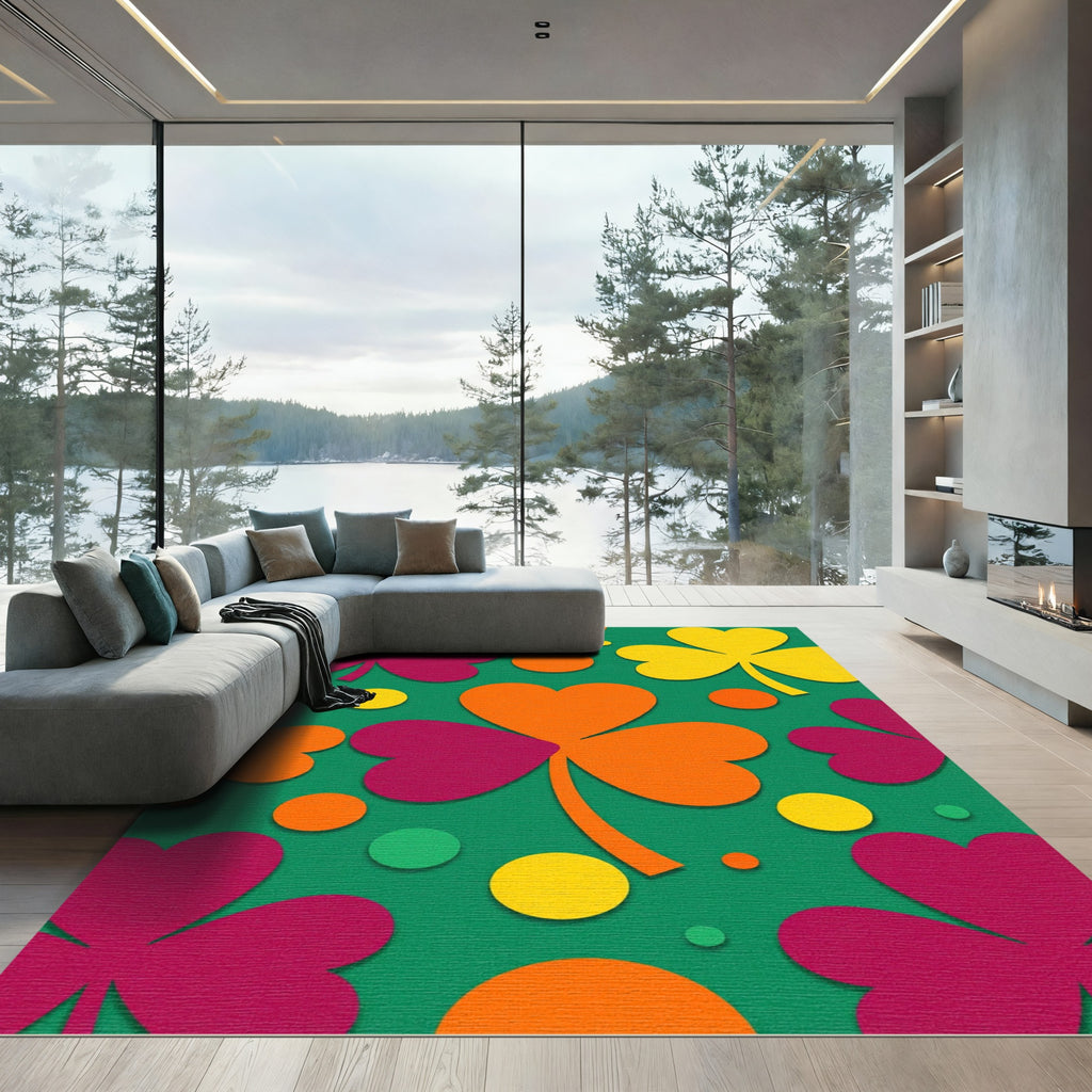 Green Clover Hearts Circles Collage Rug