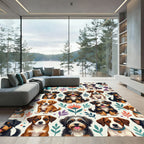 Whimsical Colorful Puppy and Floral Illustration Rug