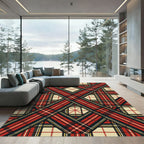 Red Tan Black Plaid Interwoven Lines Rug
