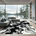 Monochrome Abstract Ink Flow Swirl Rug