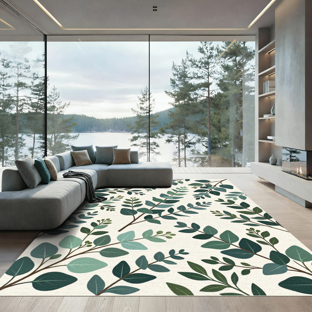 Lush Green Eucalyptus Botanical Foliage Rug