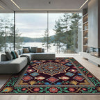 Ornate Deep Teal Koi Medallion Rug