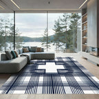 Dark Blue Geometric Plaid Cross Rug