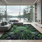 Neon Cyber Grid Circuitry Futuristic Art Rug