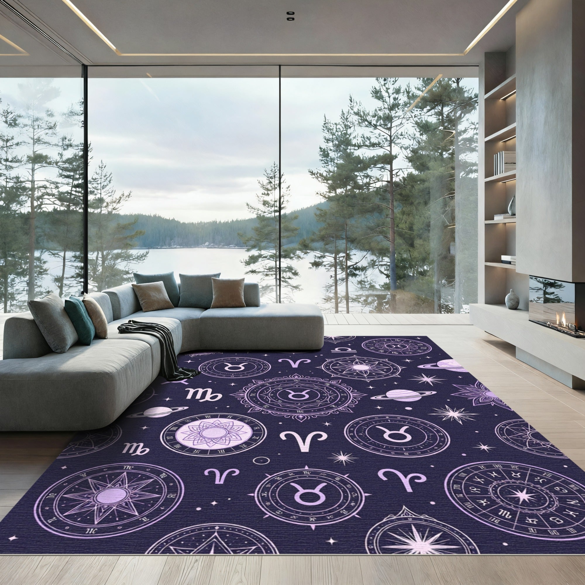 Celestial Lavender Zodiac Constellation Astrology Rug