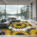 Vibrant Golden Sunflower Floral Medallion Rug