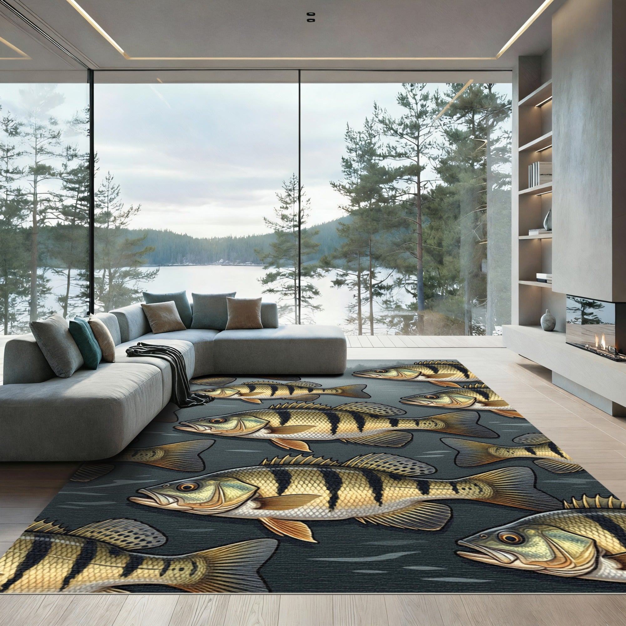 Yellow Perch Fish Schooling Waters Rug