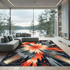 Crimson Orange Burst Spotlight Explosion Rug