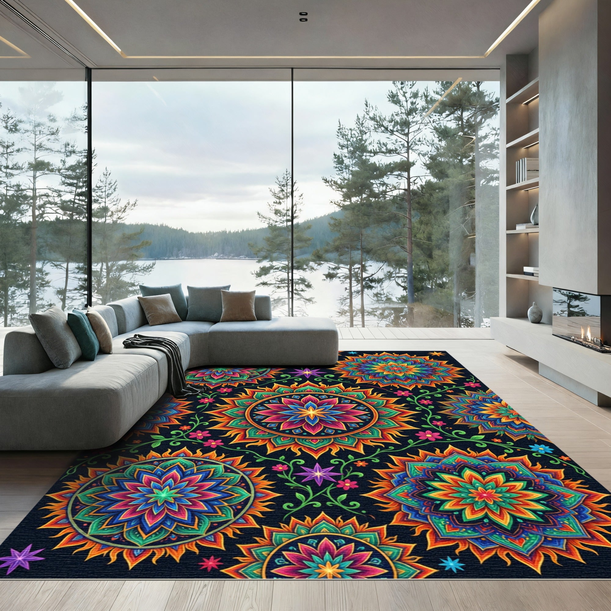 Vibrant Mandala Sunburst Floral Rug