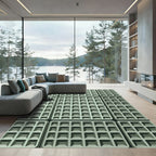 Sage Green Geometric Grid Texture Rug