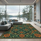 Ornate Amber Rose Garden Scroll Rug