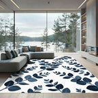 Navy Blue Leafy Branch Pattern Rug
