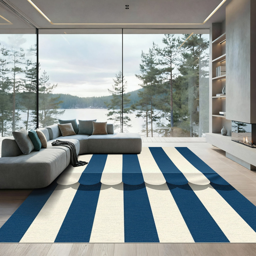Classic Navy Blue Vertical Striped Rug