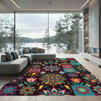 Vibrant Folk Art Floral Eagle Rug