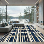 Modern Navy and Cream Grid Weave Rug