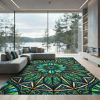 Emerald Stained Glass Radial Bloom Rug