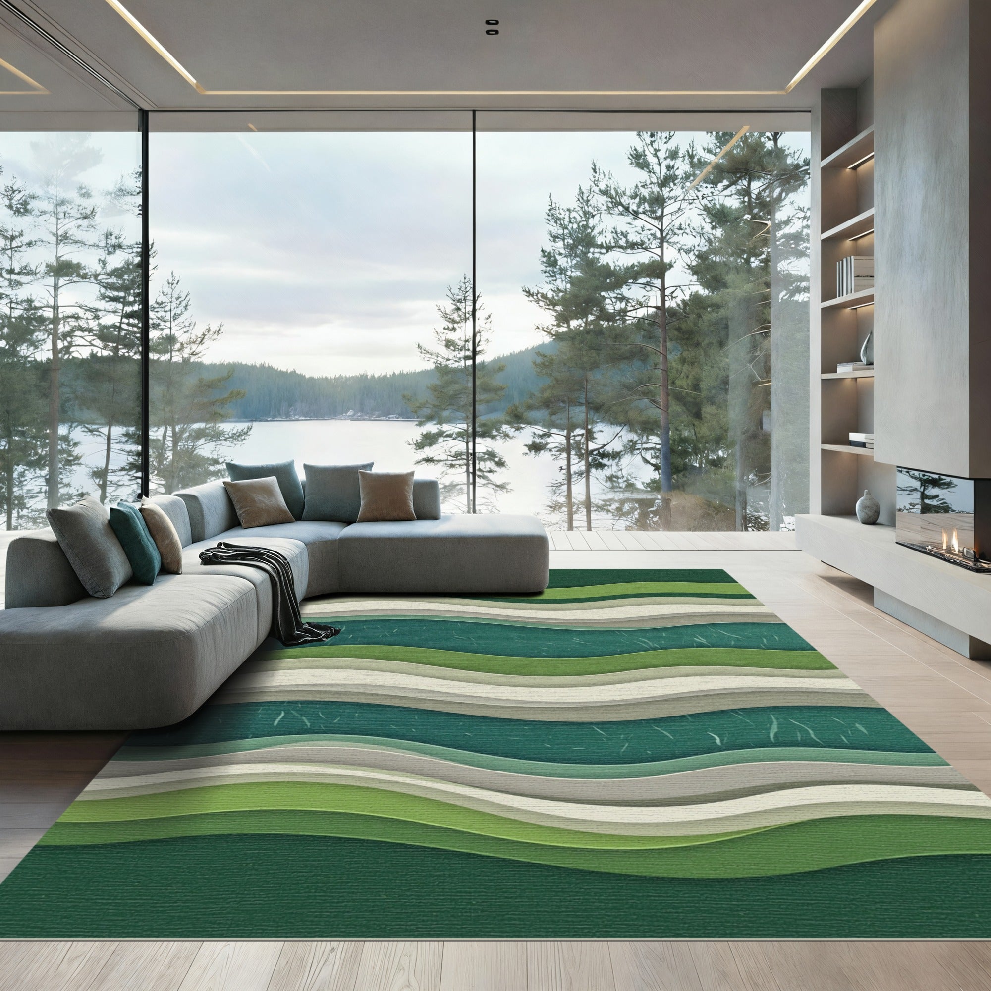 Verdant Layers Abstract Wave Rug