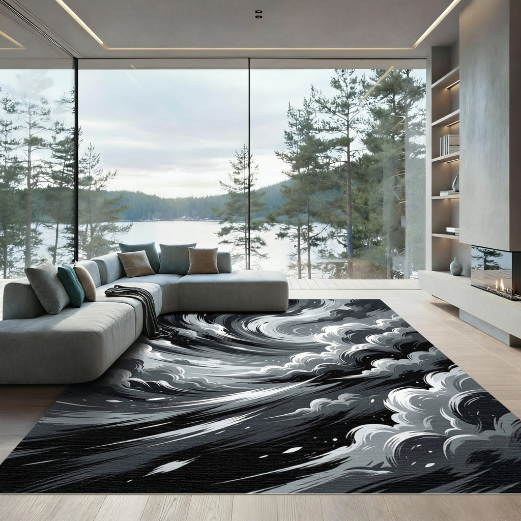 Dramatic Grey Swirling Cloudscape Rug