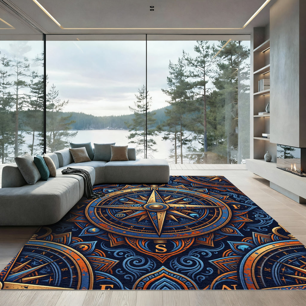 Golden Compass Celestial Blue Swirl Art Rug