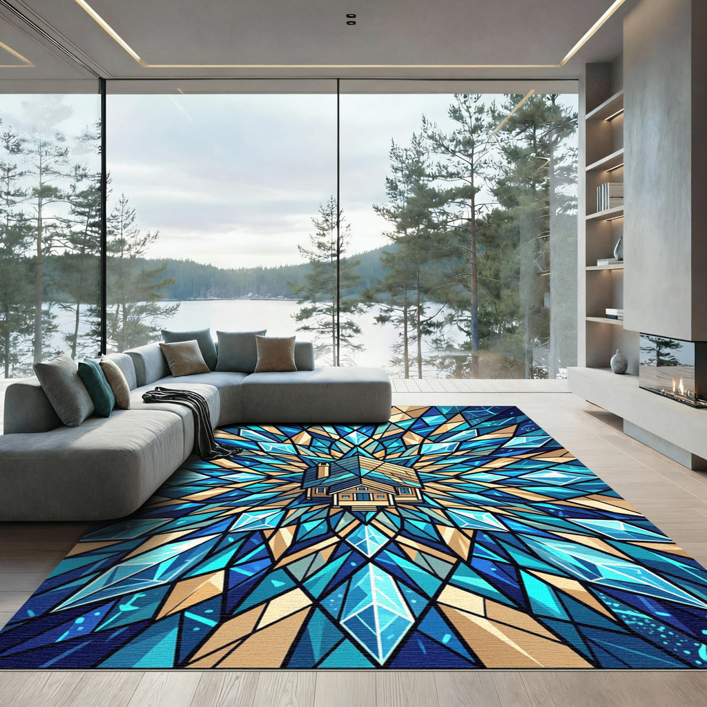 Blue Crystal Geometric House Panorama Rug