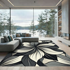 Monochrome Floral Petal Spiral Art Rug