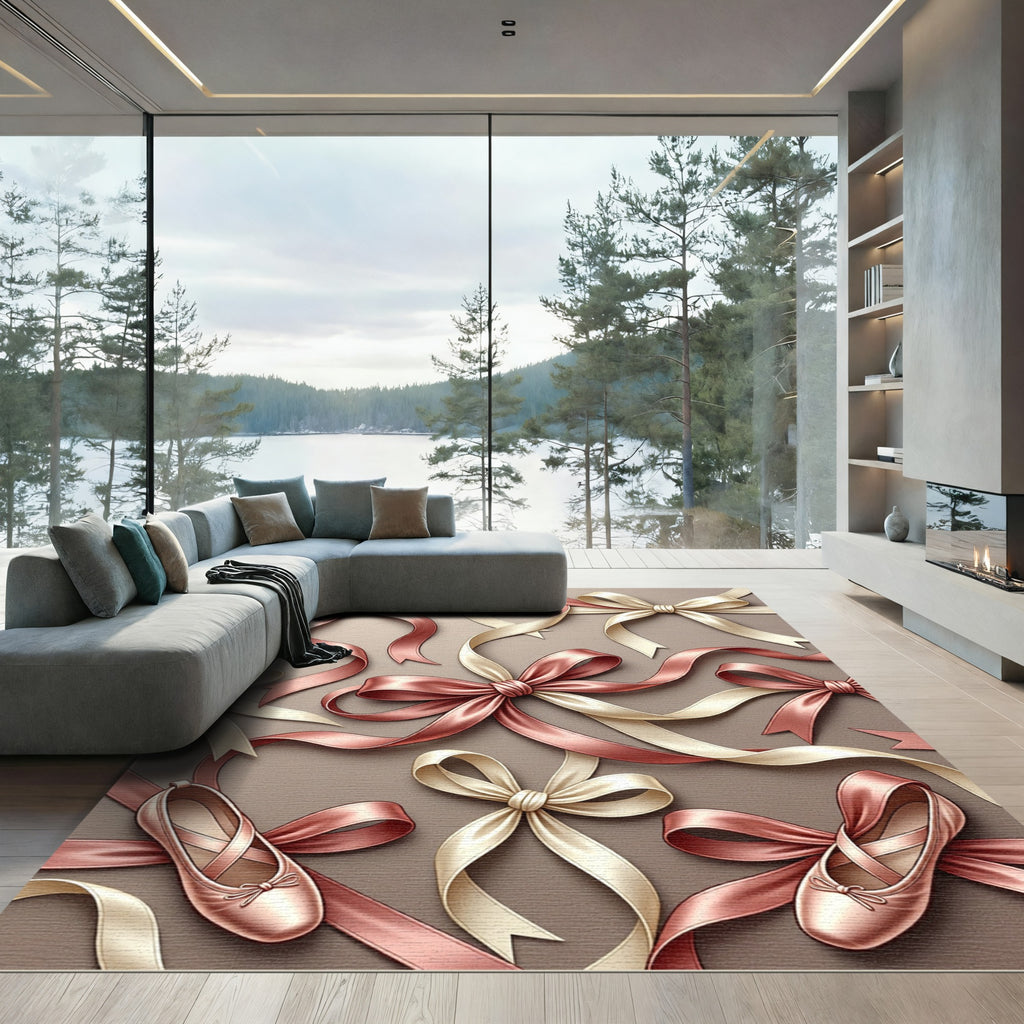 Elegant Ballet Ribbon and Slipper Art Rug