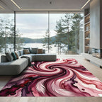 Burgundy Feather Swirl Abstract Wash Rug