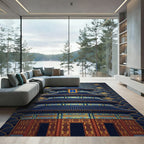 Blue Gold Pagoda Asian Wave Rug