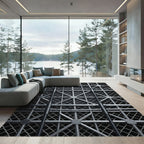 Industrial Silver Metallic Geometric Grid Rug