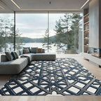 Sophisticated Midnight Geometric Lattice Grid Rug