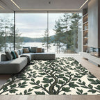 Earthy Forest Green Botanical Leaf Art Rug