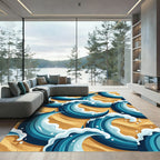 Coastal Blue Overlapping Ocean Wave Decor Rug