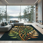 Elegant Golden Floral Botanical Arrangement Rug