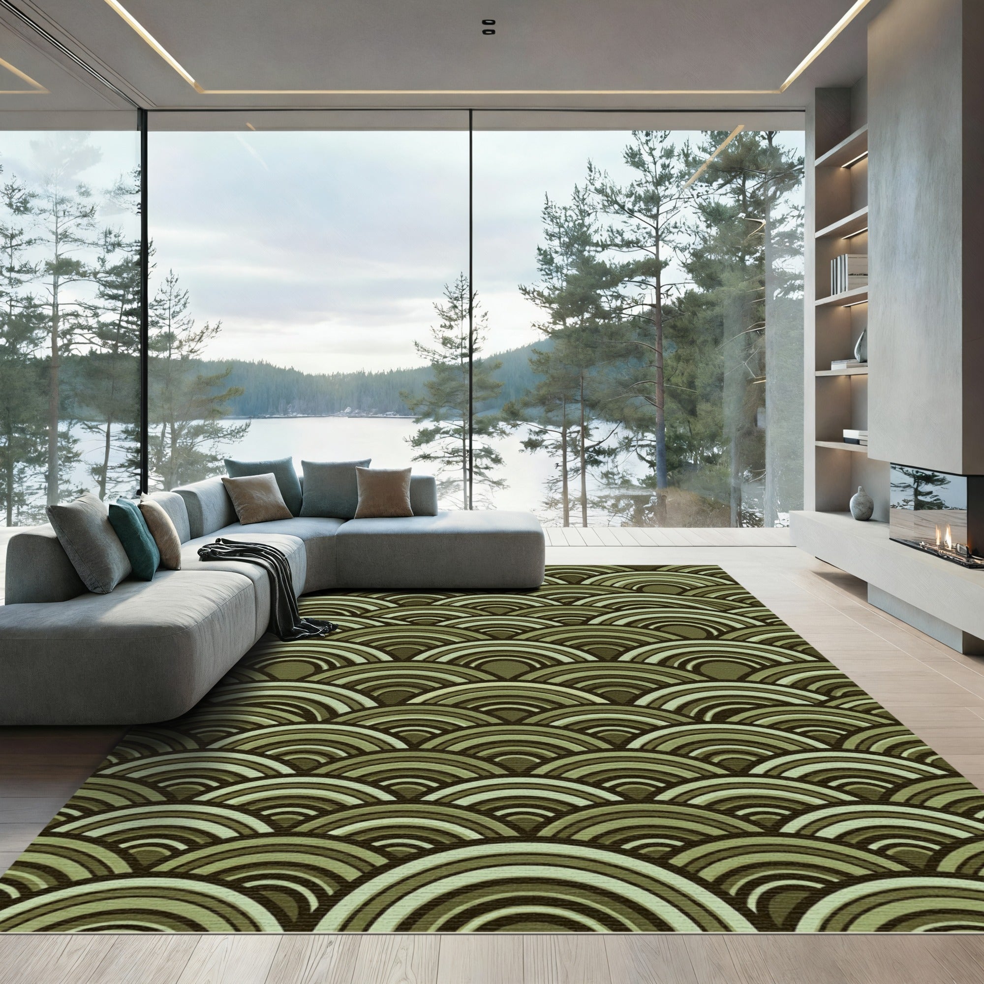 Sage Green Scalloped Arch Waves Rug
