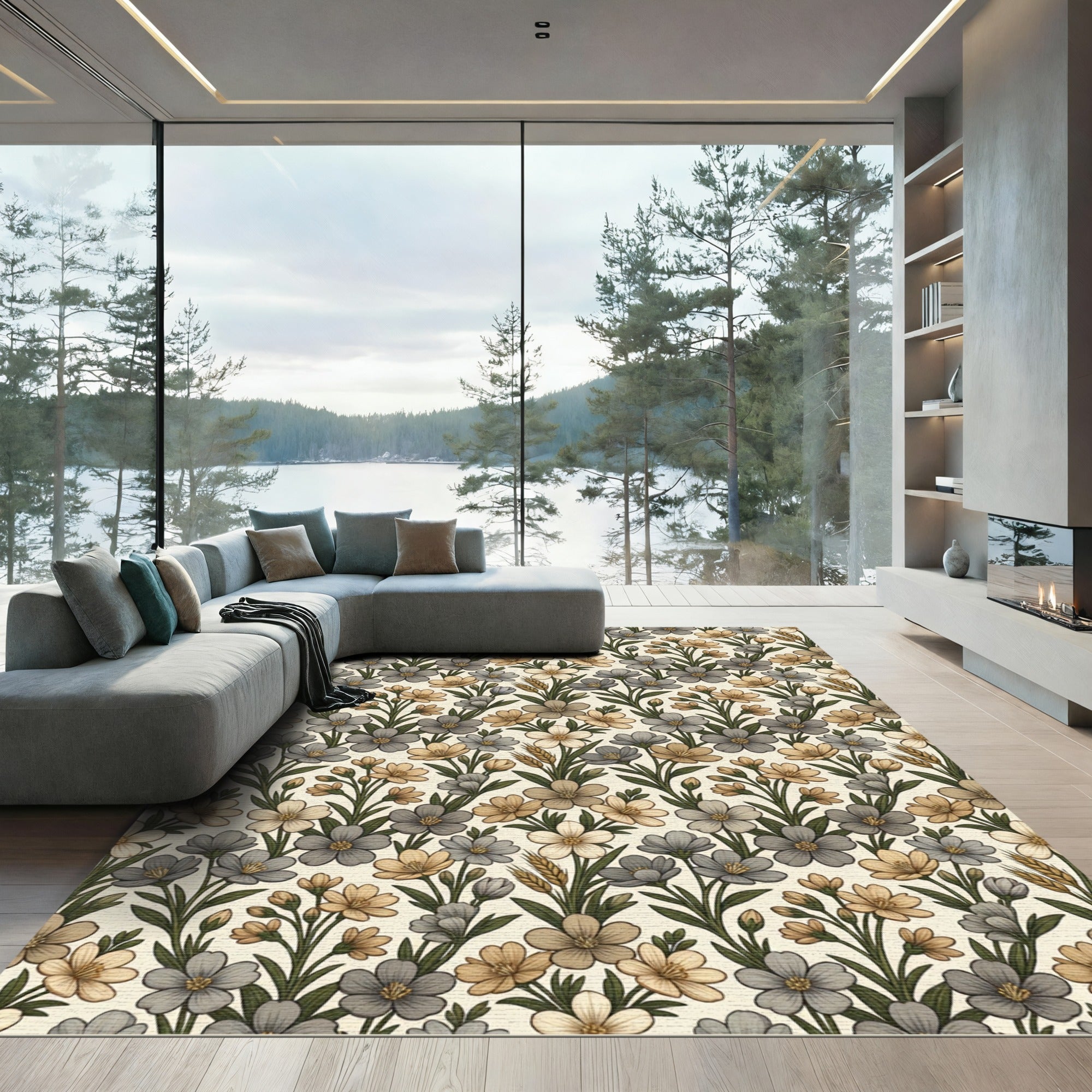 Earthy Toned Floral Arrangement Rug