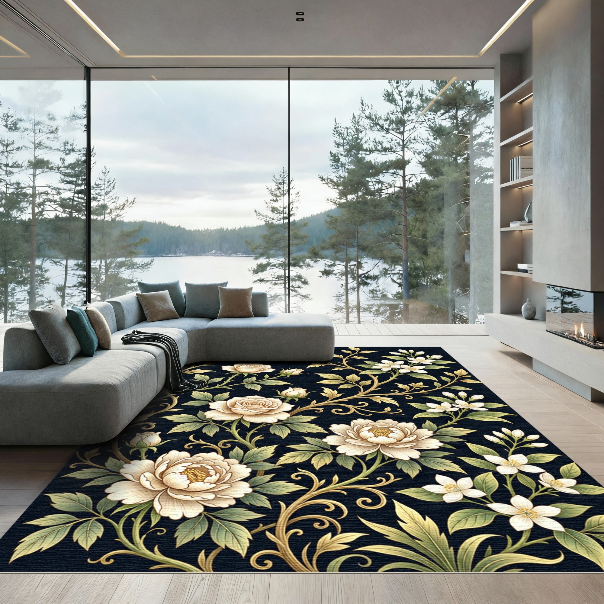 Cream Floral Vine Garden Rug