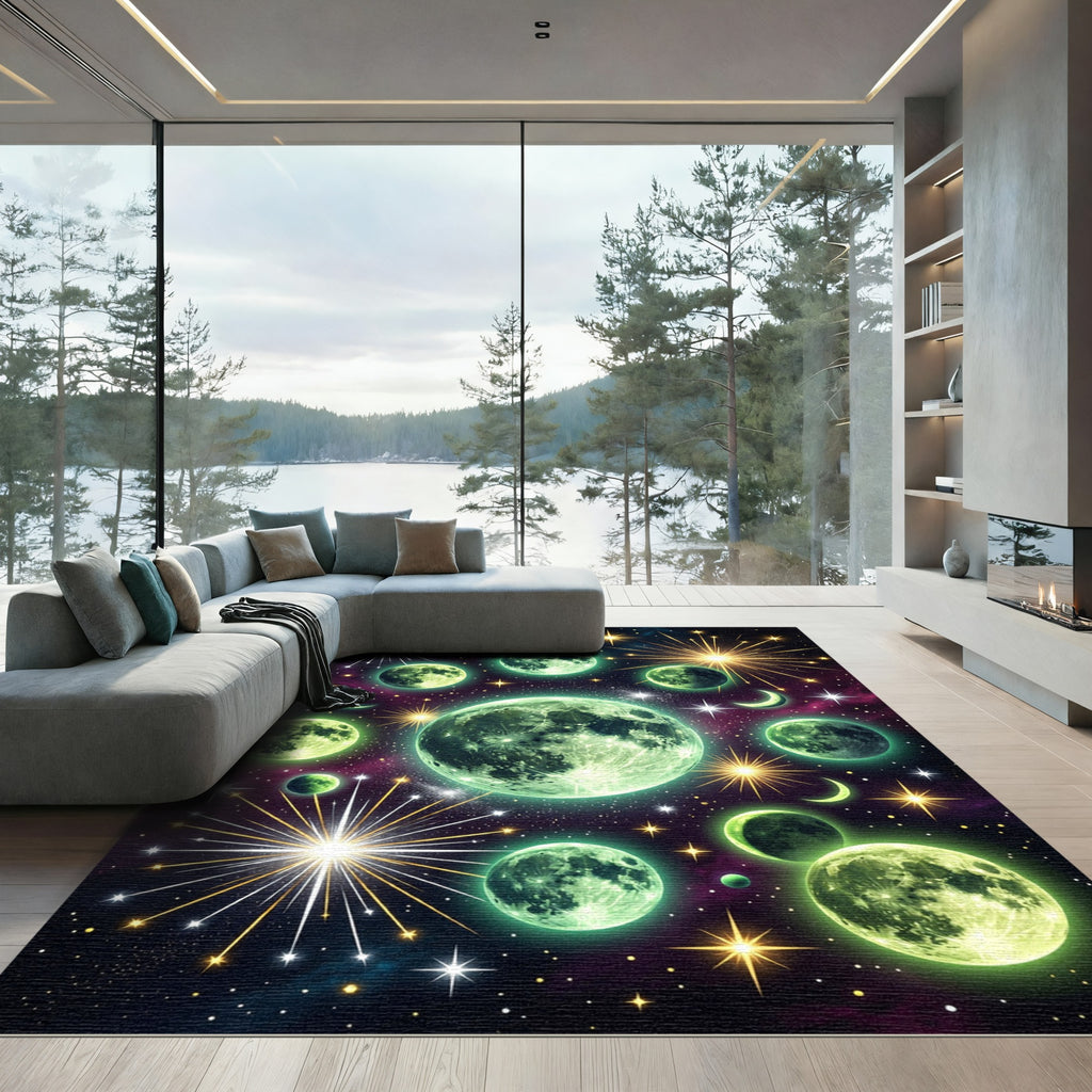 Cosmic Neon Moons Starbursts Rug