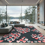 Playful Pink and Gray Heart Composition Rug