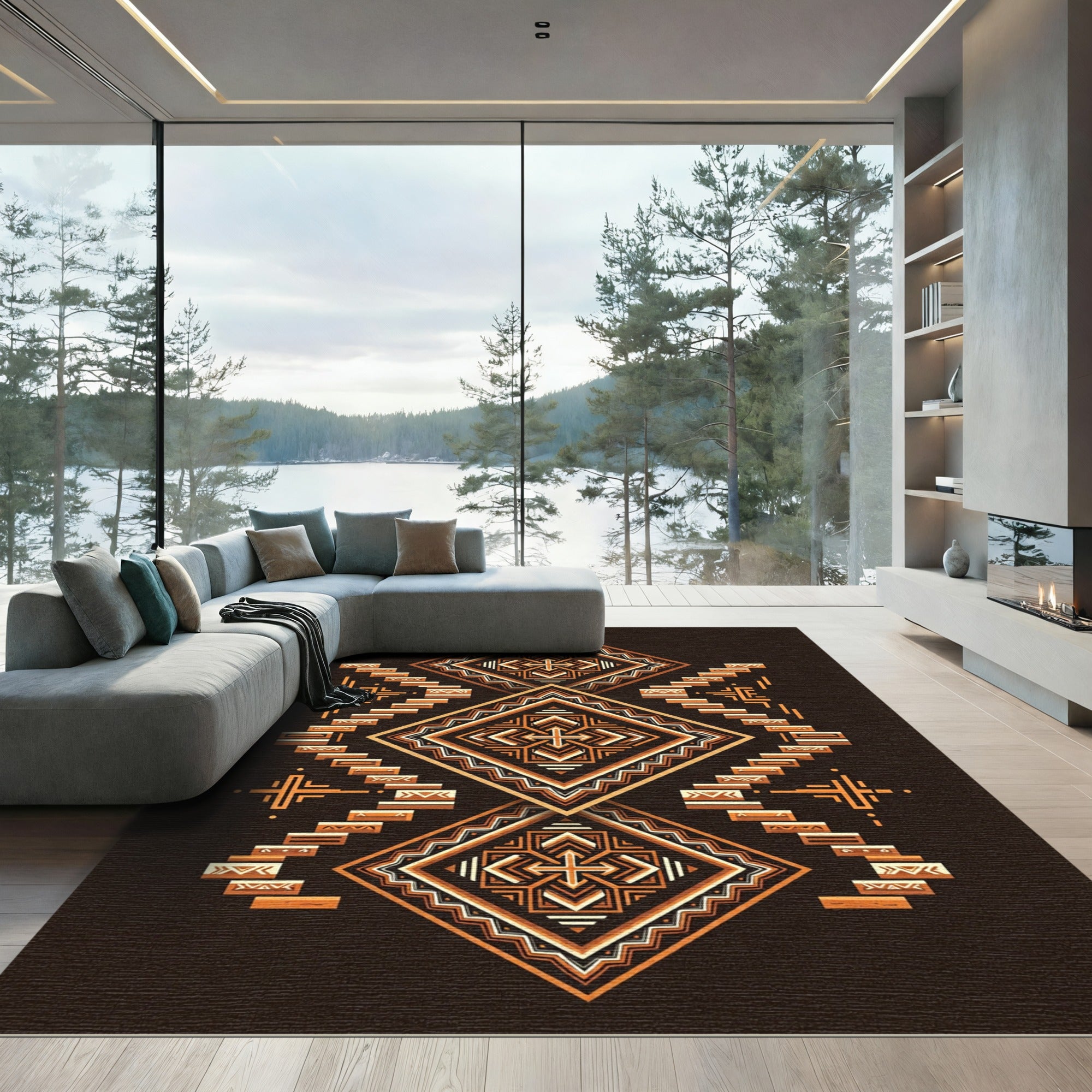 Geometric Diamond Steps Ochre Rug