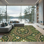 Emerald Green Floral Medallion Garden Rug