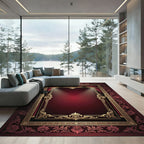 Regal Crimson Gold Ornate Baroque Frame Rug