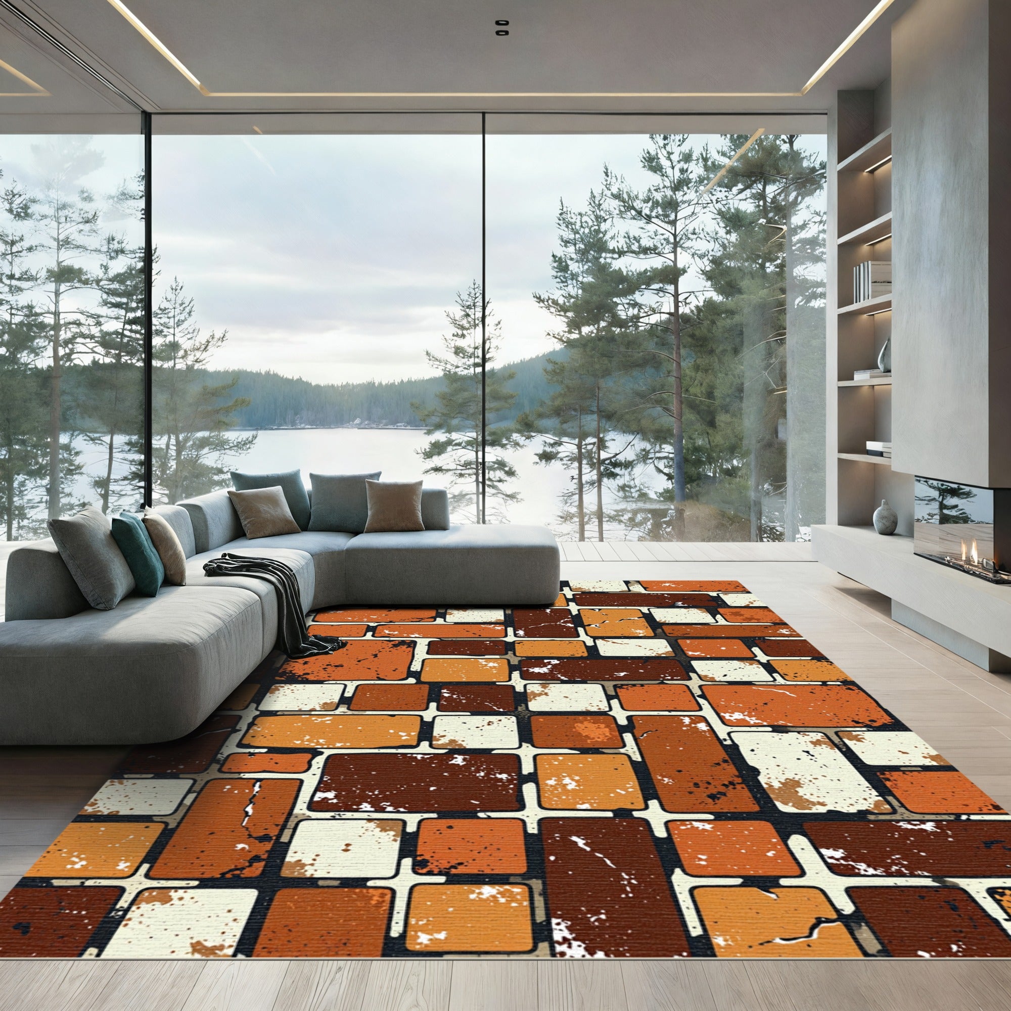 Rustic Brick Red Tones Scattered Rectangles Rug