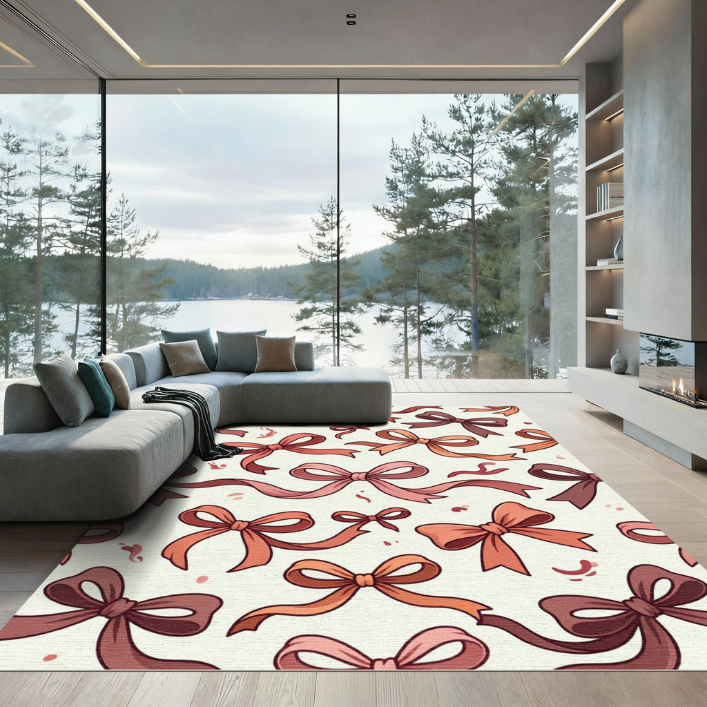 Elegant Dusty Pink Bow Ribbon Illustration Rug