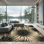 Black Yucca Flower Palm Leaf Rug