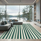 Dark Green Cream Vertical Stripe Rug