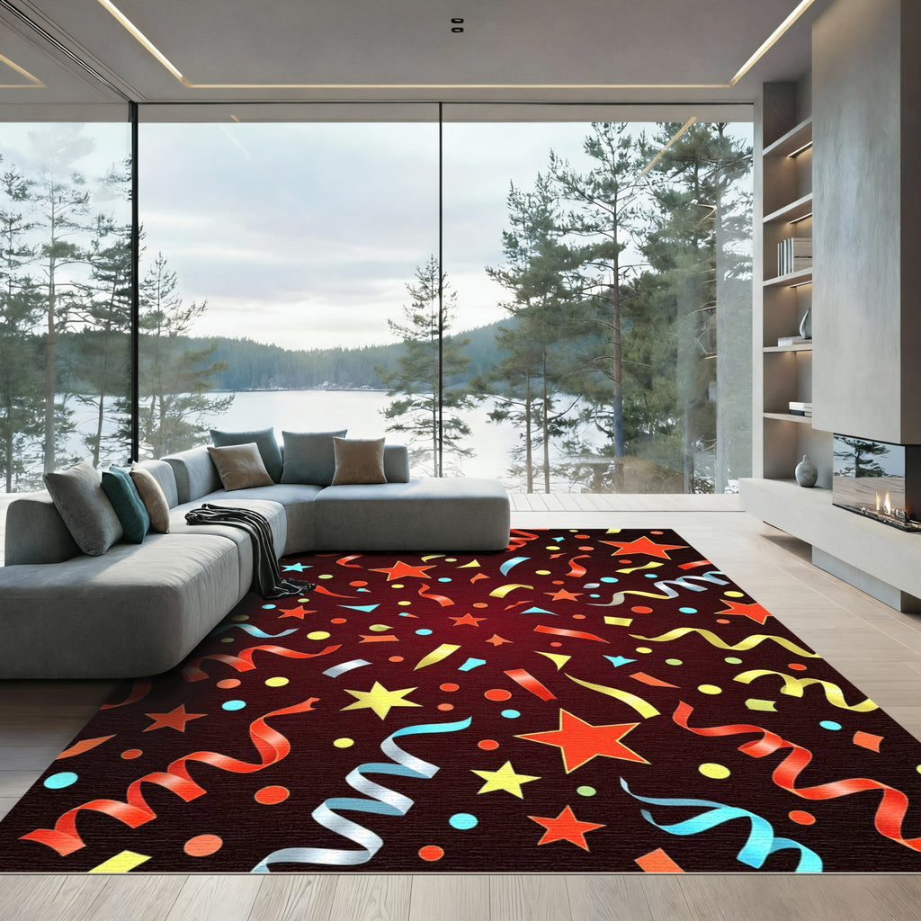 Crimson Star Confetti Swirls Rug