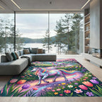 Whimsical Rainbow Unicorn Spring Garden Floral Rug